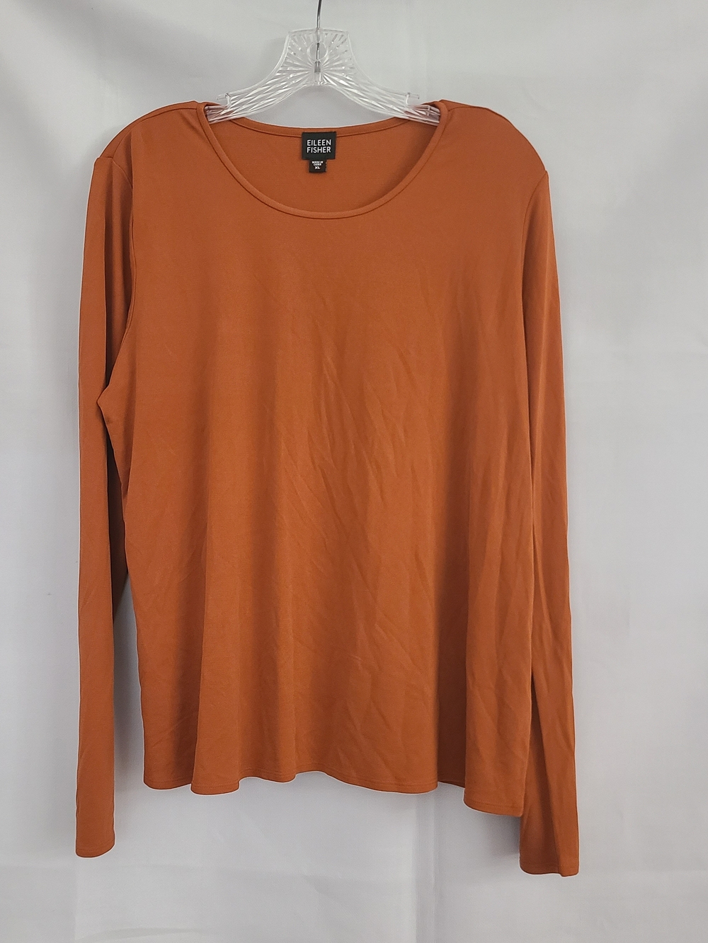 Eileen Fisher Sz XL Light Brown Lightweight Stretchy Long Sleeve Casual Silk Top
